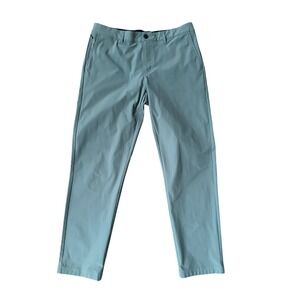 01.Algo Mens Performance Tech Chino Pants 34 Green Wicking Flat Front Golf